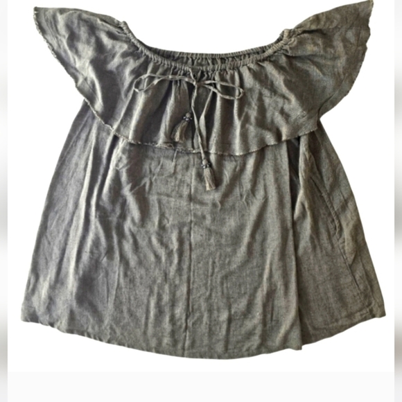 NEW- Free People Green Dark Flutter Sleeve Ruffled Blouse - Picture 7 of 9
